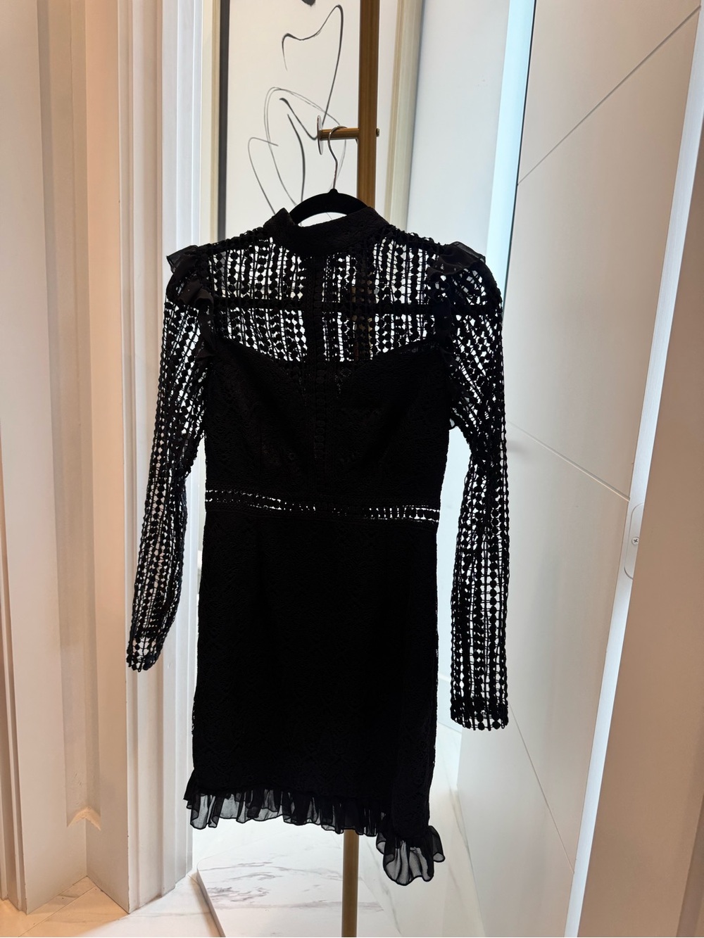 NWT - PrettyLittleThing Black Lace Long Sleeve Mini Dress, Size 6 - Picture 3 of 10